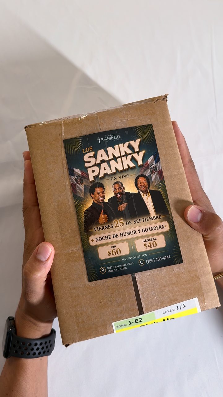 The order box, with the flyer taped on top