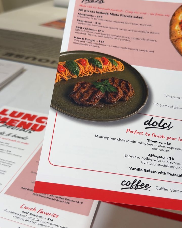 A printed lunch menu on the table
